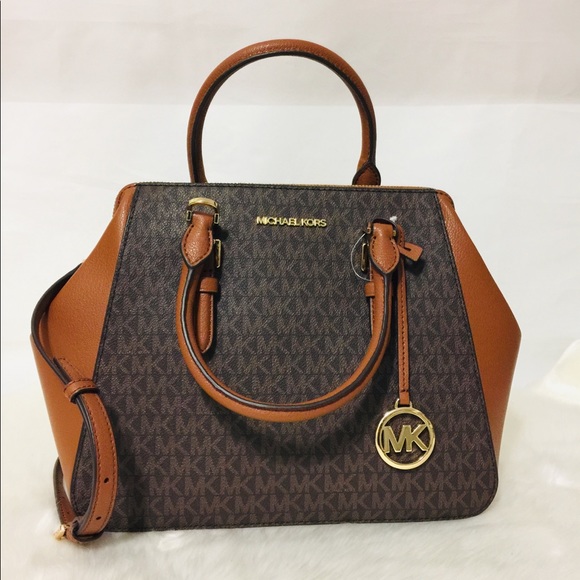 NWT Michael Kors Charlotte Brown large Satchel Bag - Picture 8 of 15